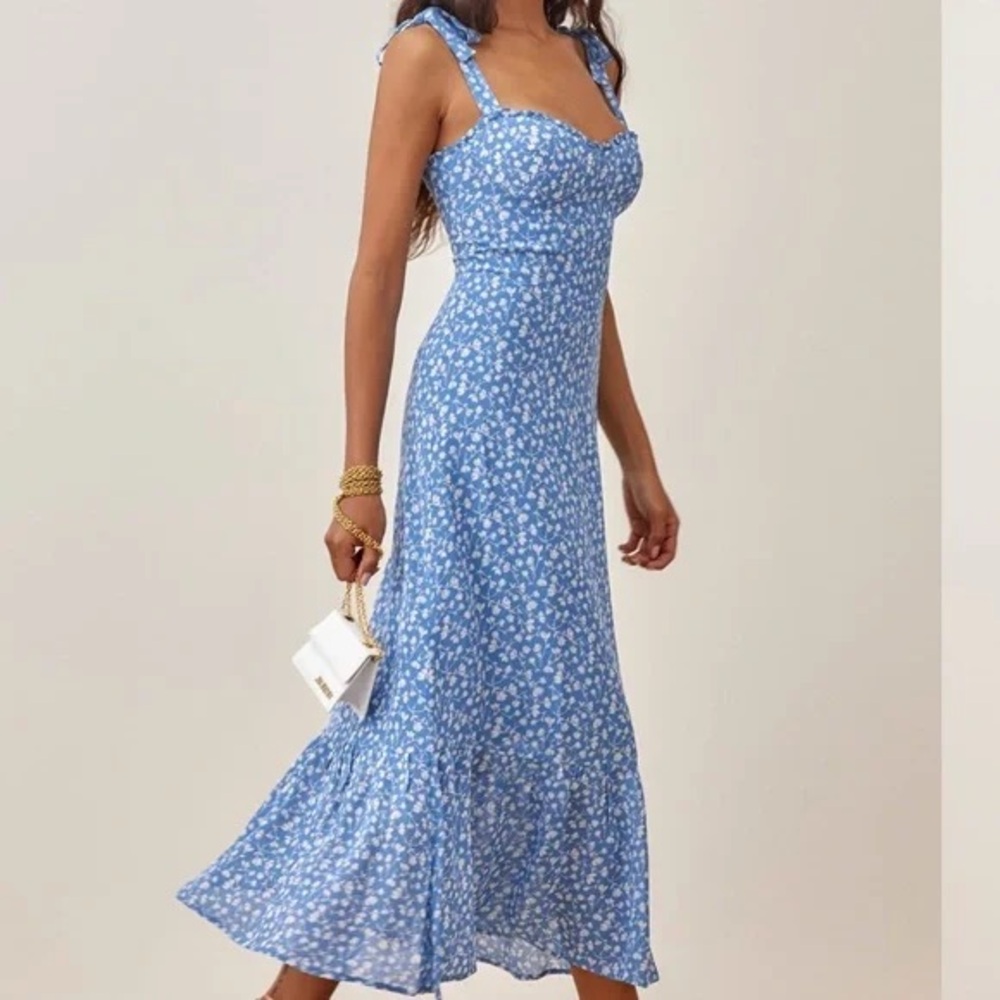 Reformation Floral Blue Nikita Dress EUC